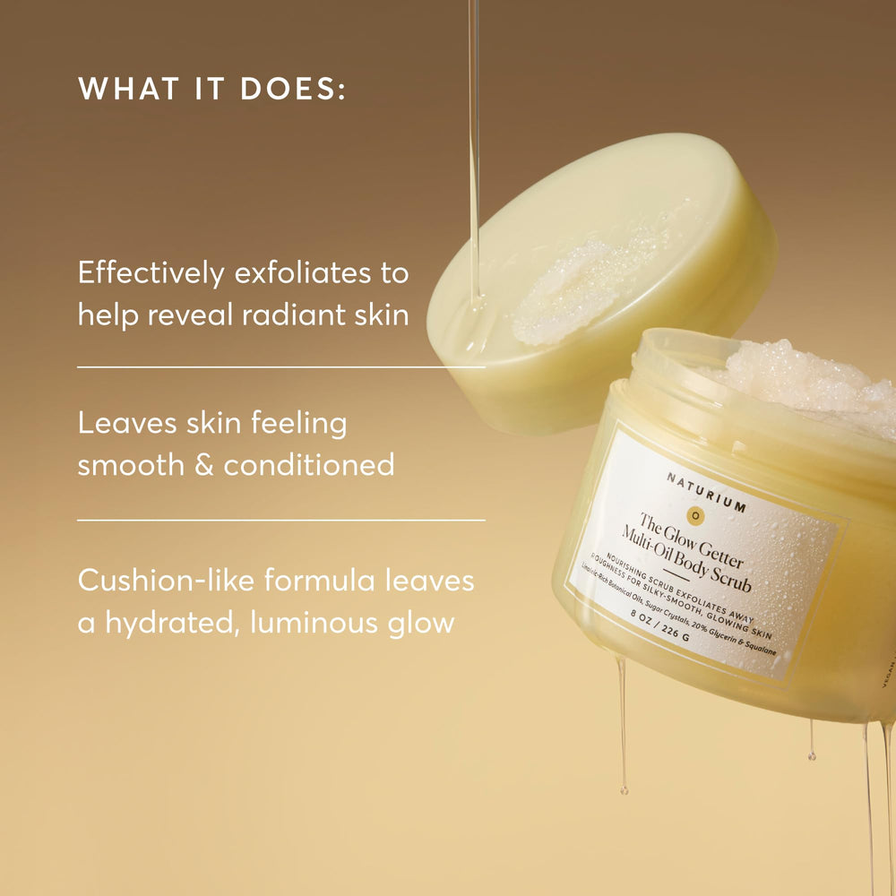 Naturium Glow Getter exfoliation in hands applying on skin for gentle texture refinement