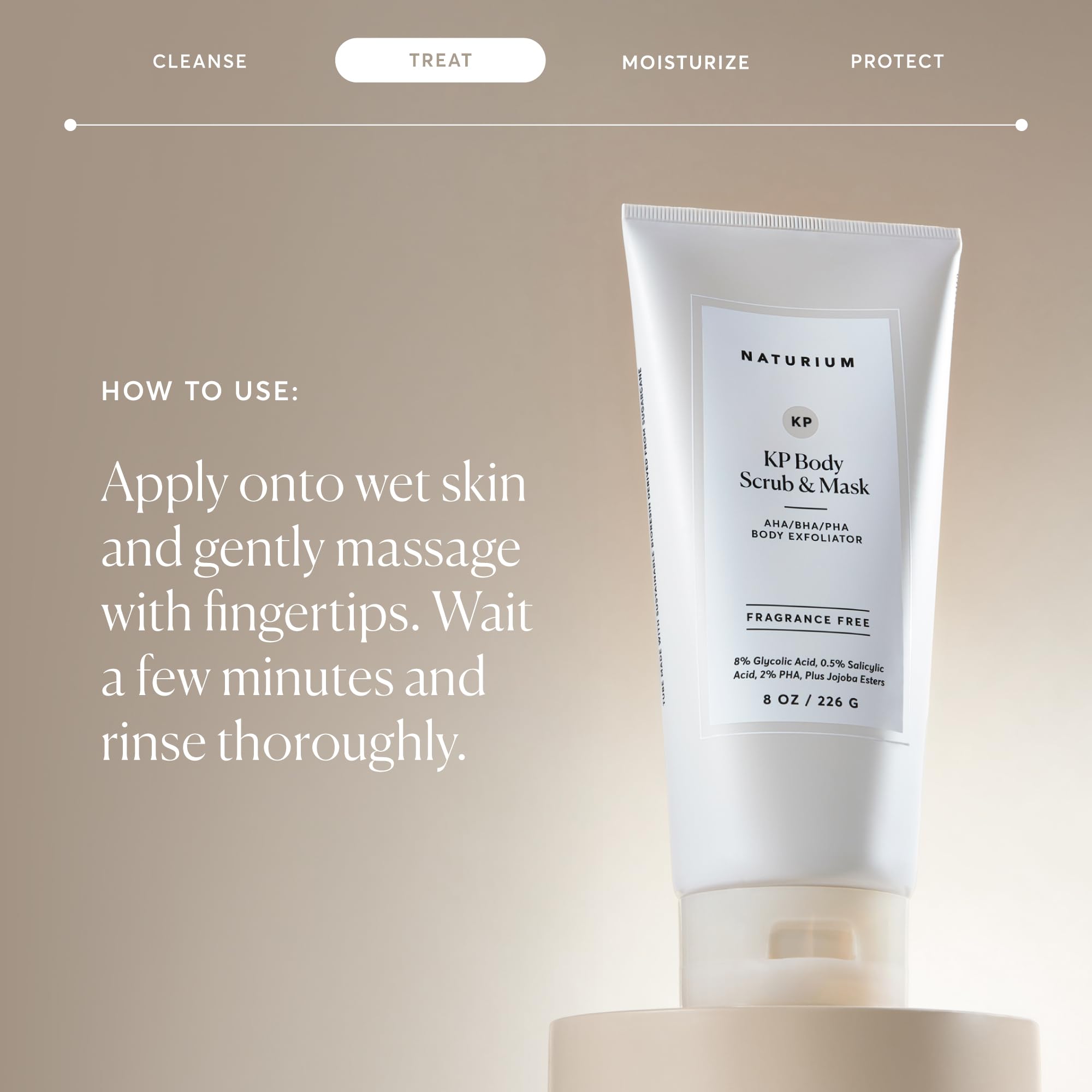 Fingertips massaging Naturium KP scrub to lift dead skin cells