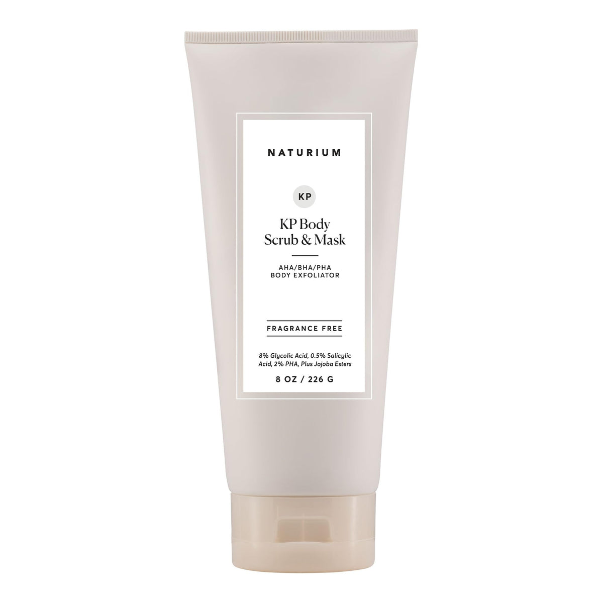 Naturium KP body scrub close-up on rough skin showing exfoliating action for smoother texture