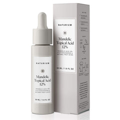 Naturium Mandelic Acid 12% bottle promotes gentle exfoliation for smoother skin.