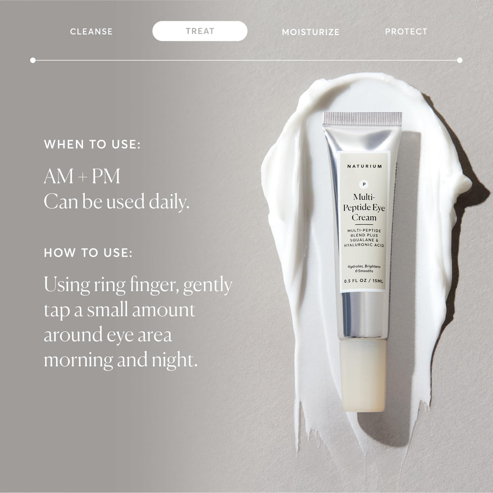 Naturium multi-peptide eye cream application around the eyes.