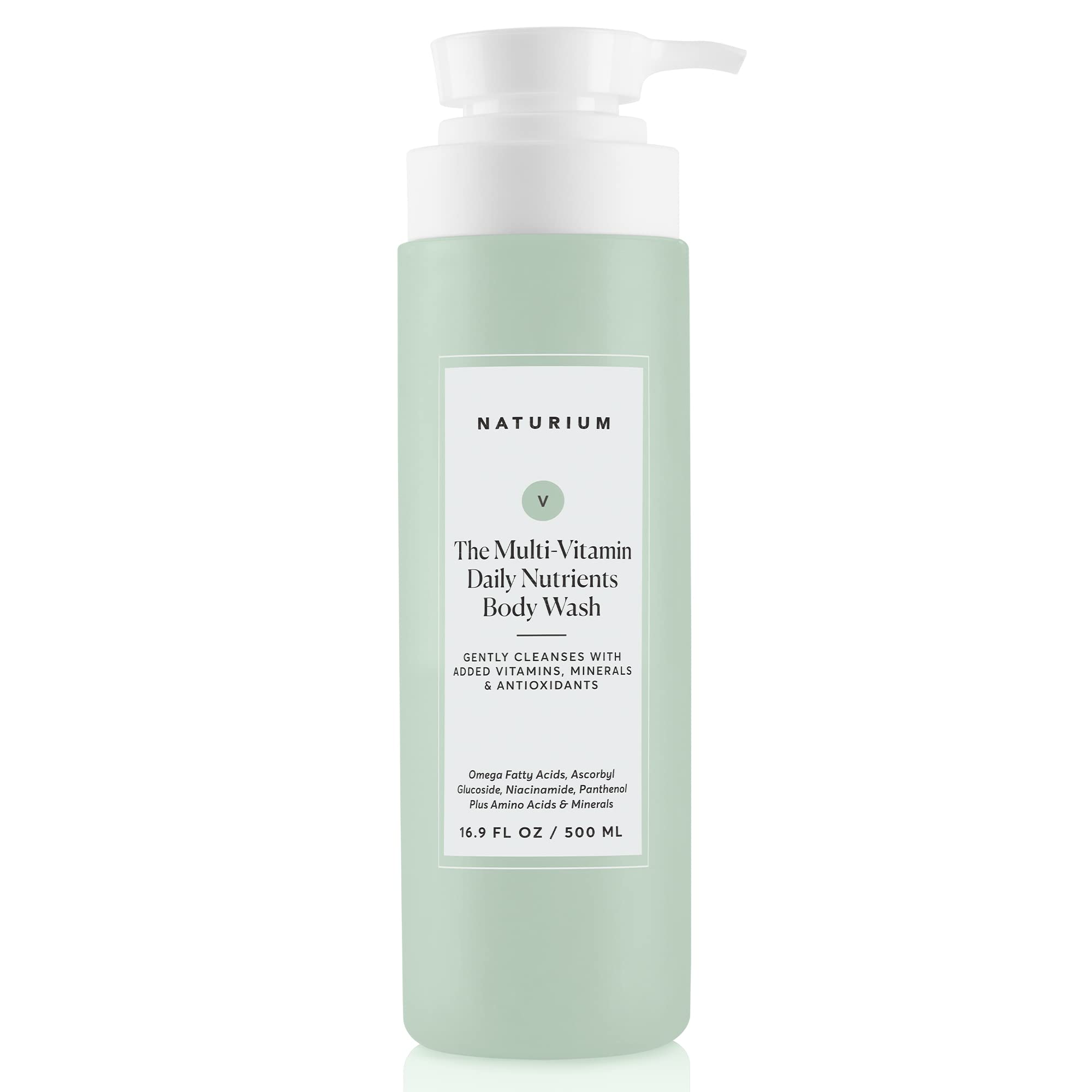 Naturium multi-vitamin daily nutrients body wash bottle showing hydrating formula for everyday use