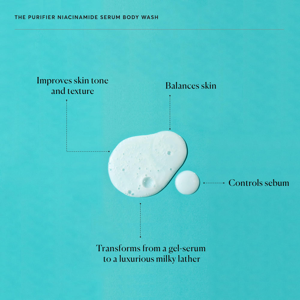 Naturium The Purifier Niacinamide Serum Body Wash with milky lather during shower.