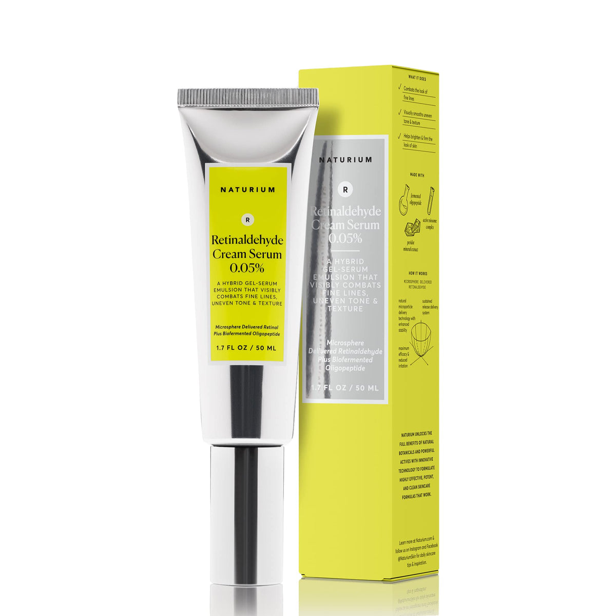 Naturium Retinaldehyde Cream Serum bottle close-up highlighting anti-aging formulation.