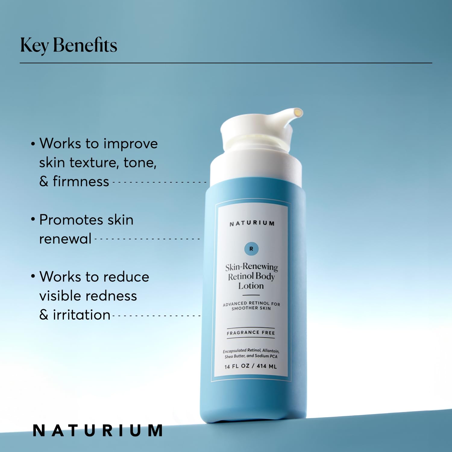 Naturium retinol body lotion being applied on arm for smooth coverage.