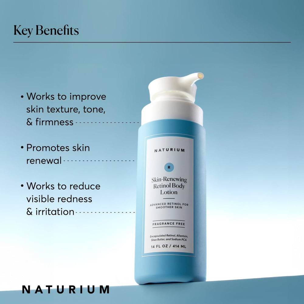 Naturium retinol body lotion being applied on arm for smooth coverage.