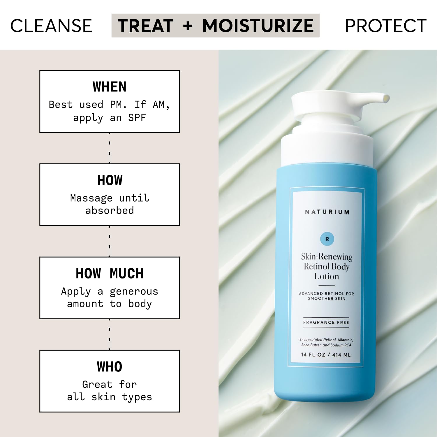 Close-up of Naturium retinol body lotion encapsulated formula for gentle renewal.