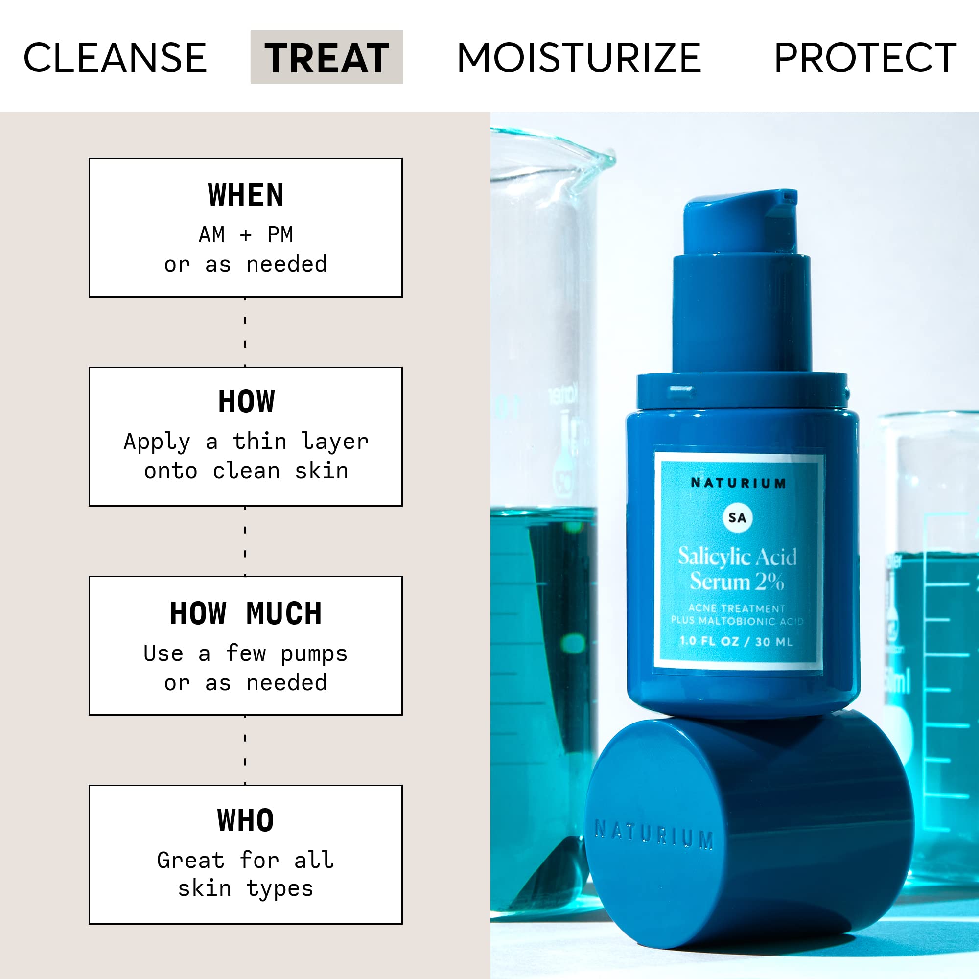 Naturium Salicylic Acid Serum on blemish-prone skin for clearer, healthier-looking complexion.
