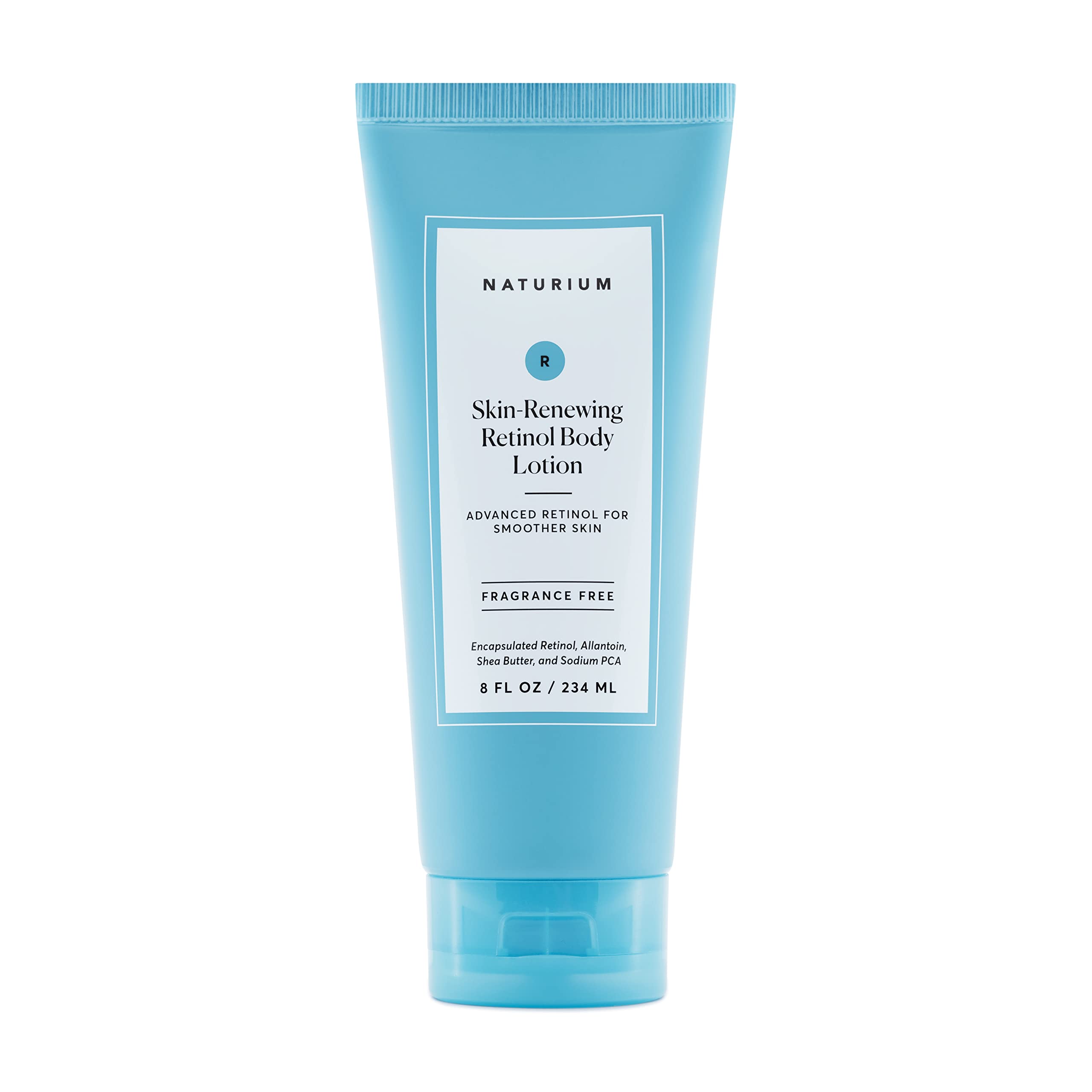 Naturium Skin-Renewing Retinol Body Lotion bottle close-up, promising deep hydration