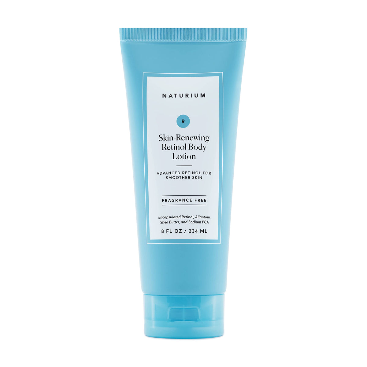 Naturium Skin-Renewing Retinol Body Lotion bottle close-up, promising deep hydration