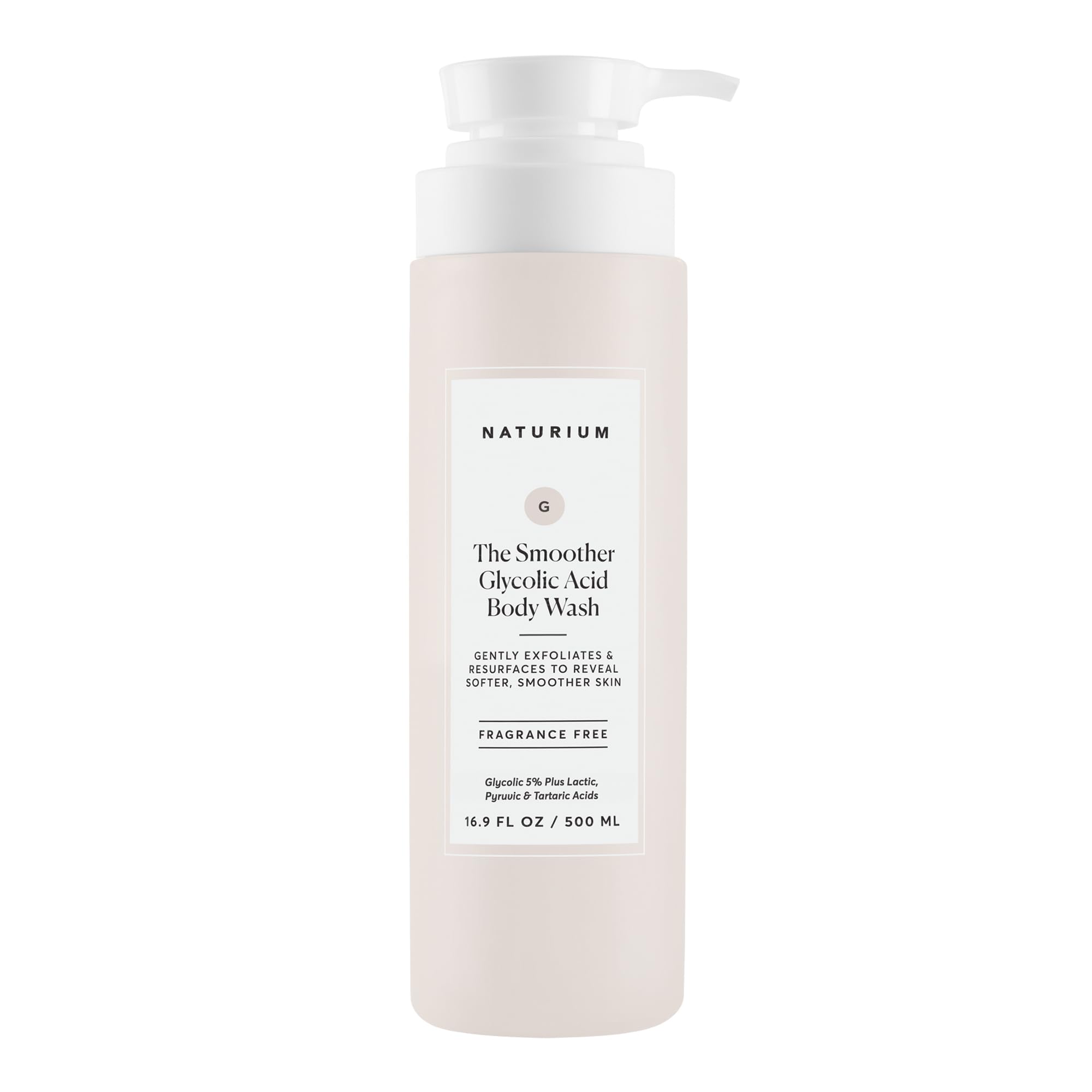 Naturium The Smoother bottle closeup shows gentle exfoliating cleanse for smoother skin