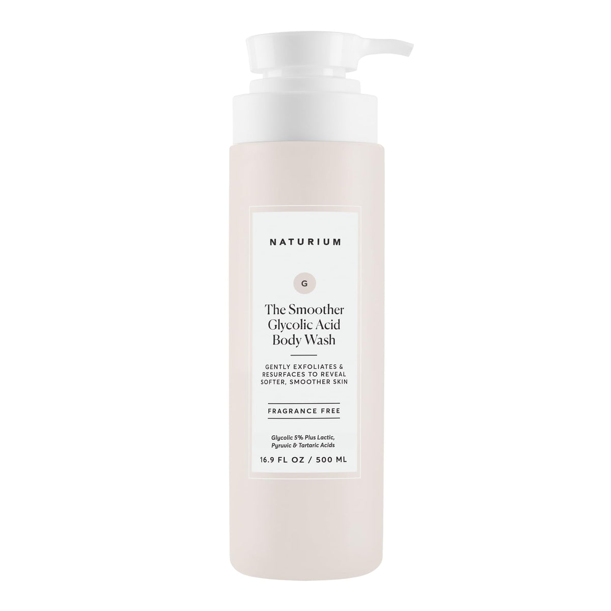 Naturium The Smoother bottle closeup shows gentle exfoliating cleanse for smoother skin