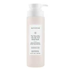 Naturium The Smoother bottle closeup shows gentle exfoliating cleanse for smoother skin
