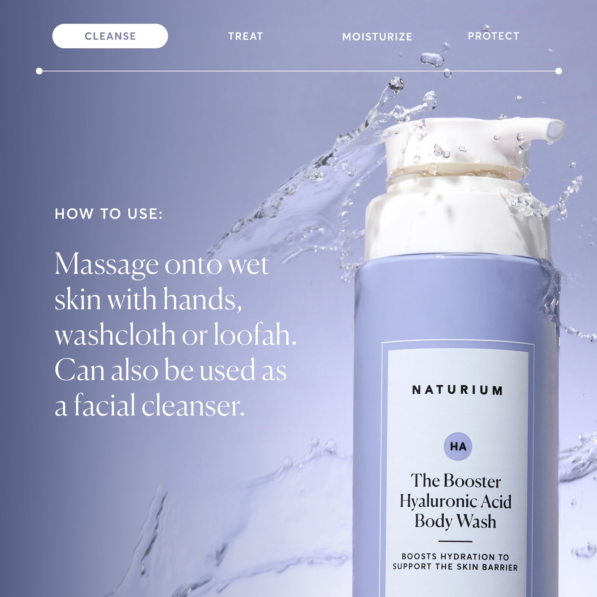 Naturium The Booster Hyaluronic Acid Body Wash application view with seven-weight HA