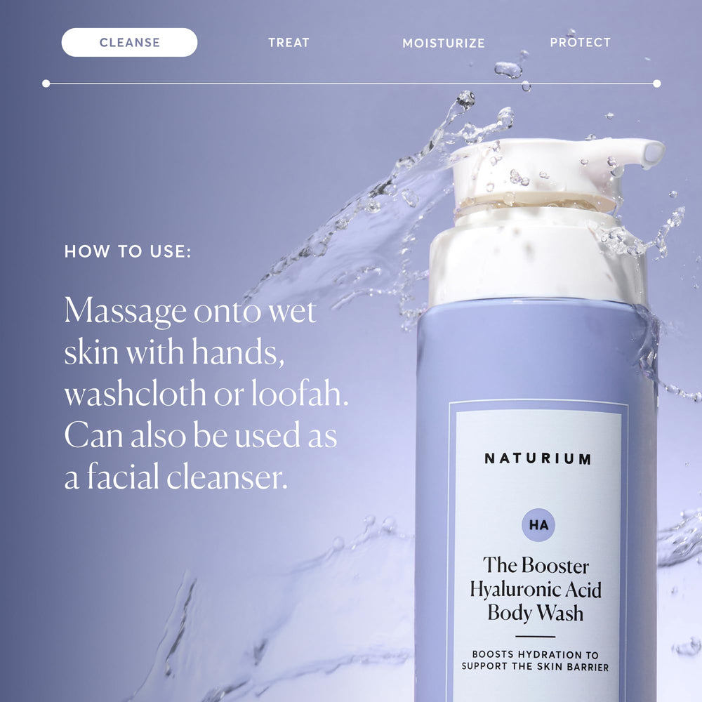 Naturium The Booster Hyaluronic Acid Body Wash application view with seven-weight HA