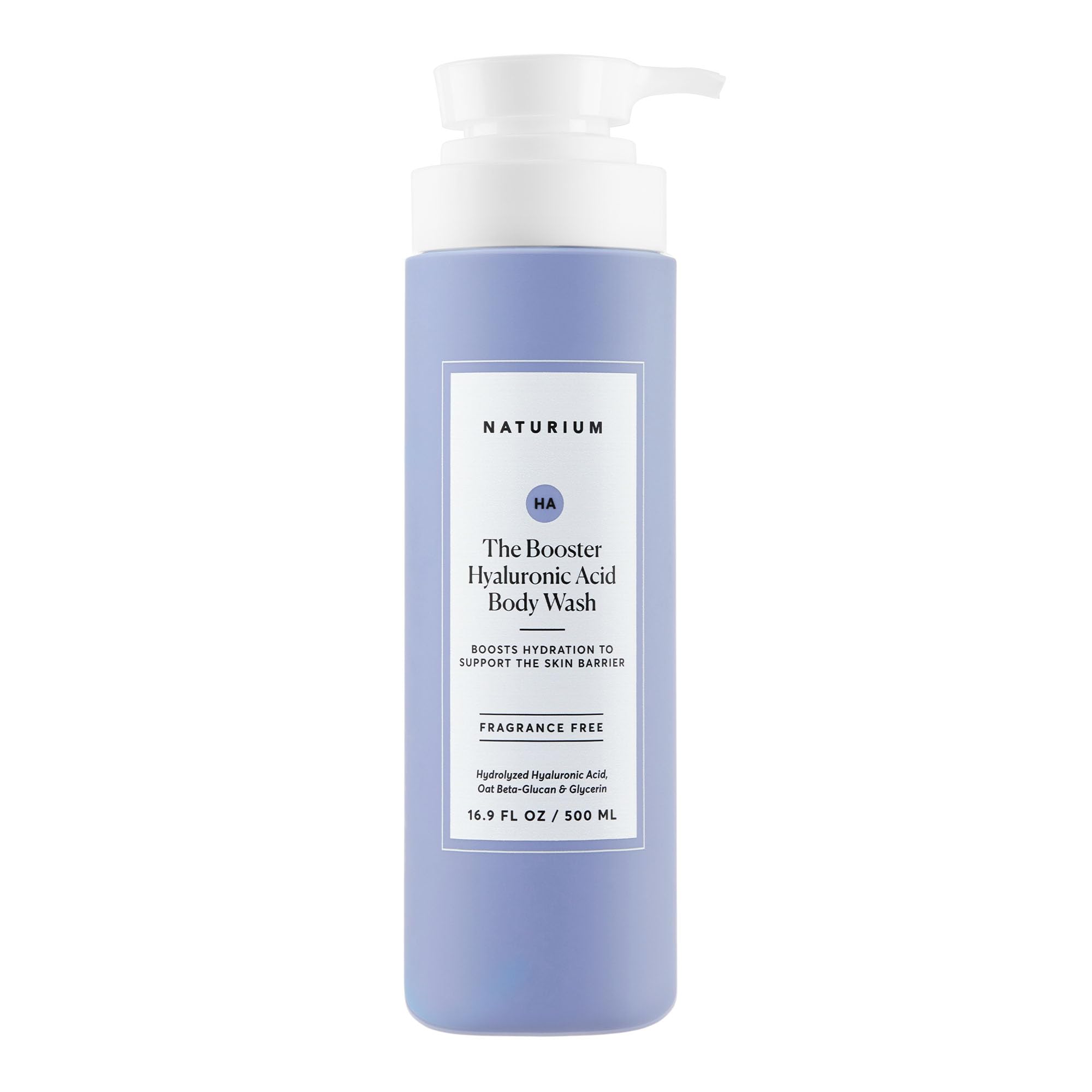 Naturium The Booster Hyaluronic Acid Body Wash bottle pour showing hydration for daily cleansing
