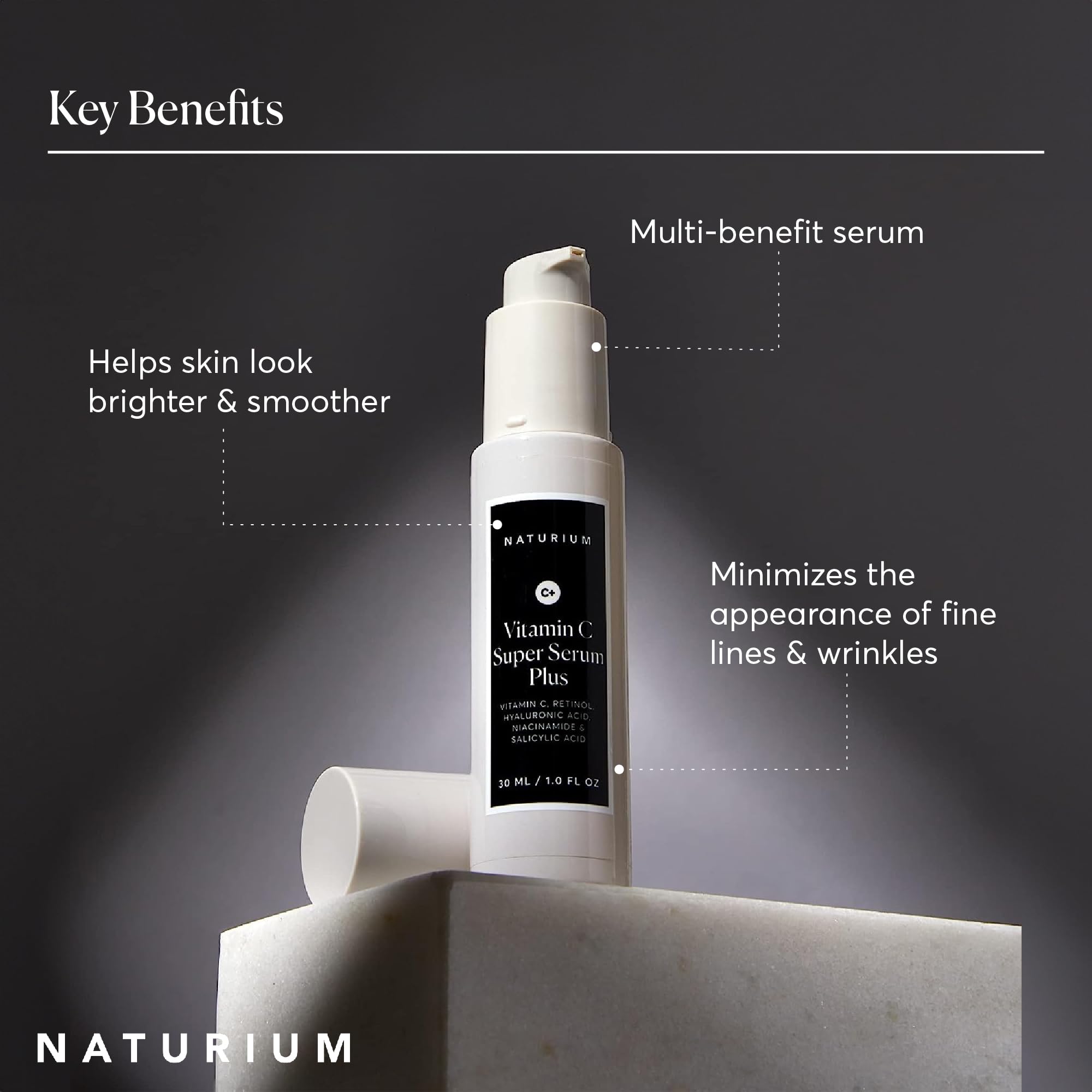 Naturium Vitamin C Super Serum Plus portrait shows hydrated, smooth skin