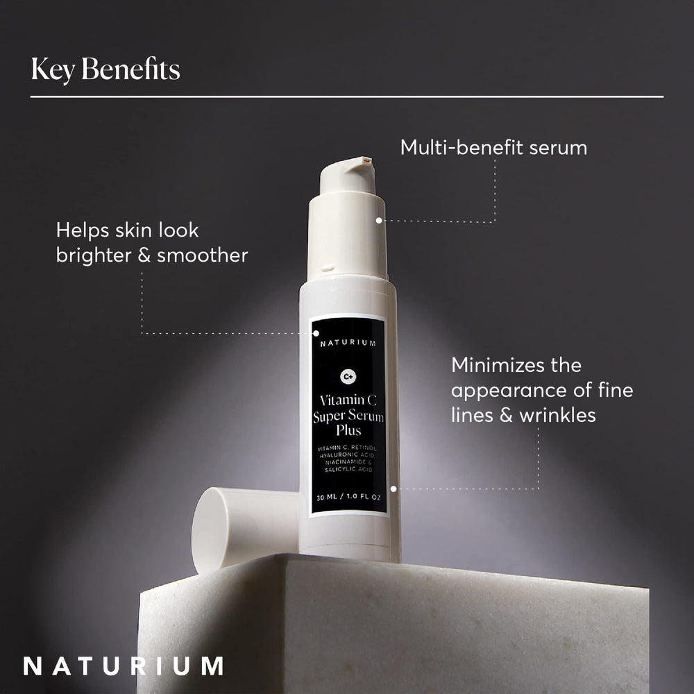 Naturium Vitamin C Super Serum Plus portrait shows hydrated, smooth skin