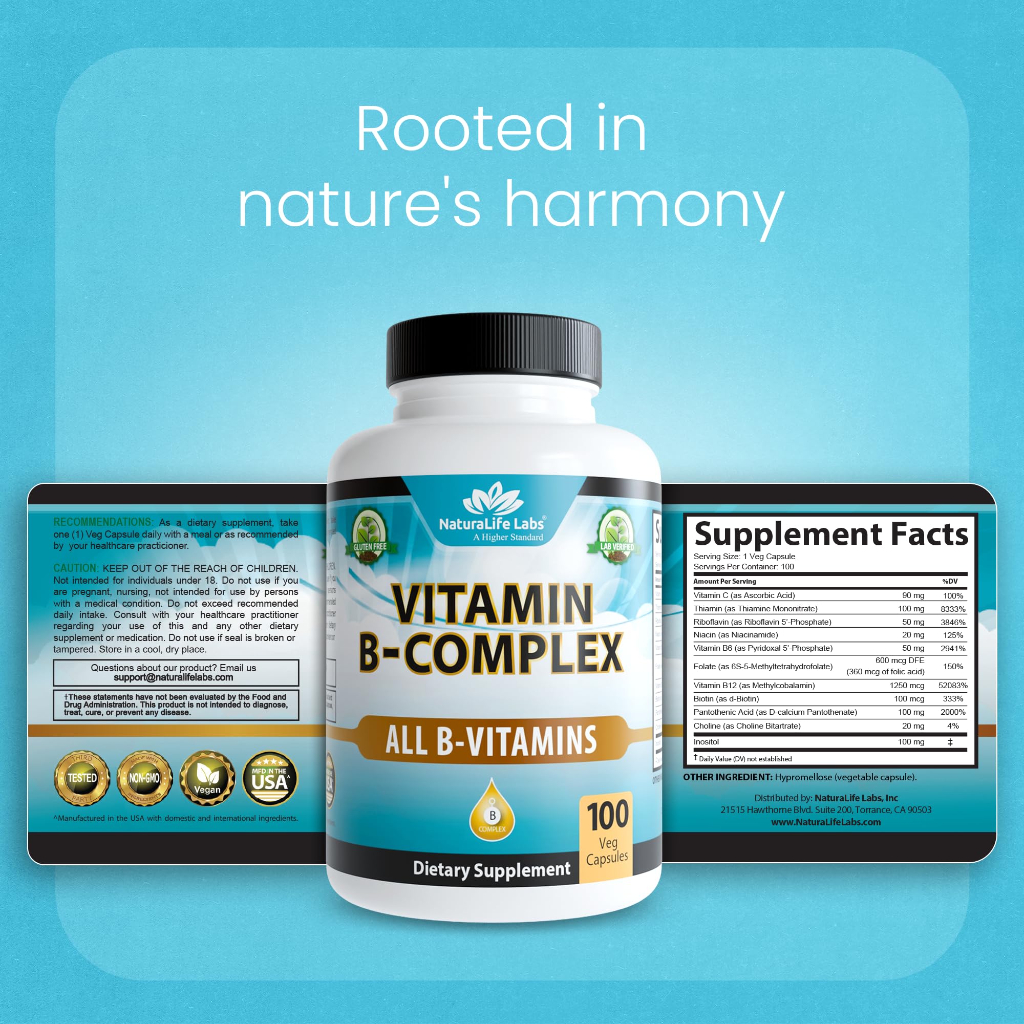 Eco-friendly packaging and GMP-certified reassurance for NaturaLife Labs B-Complex.