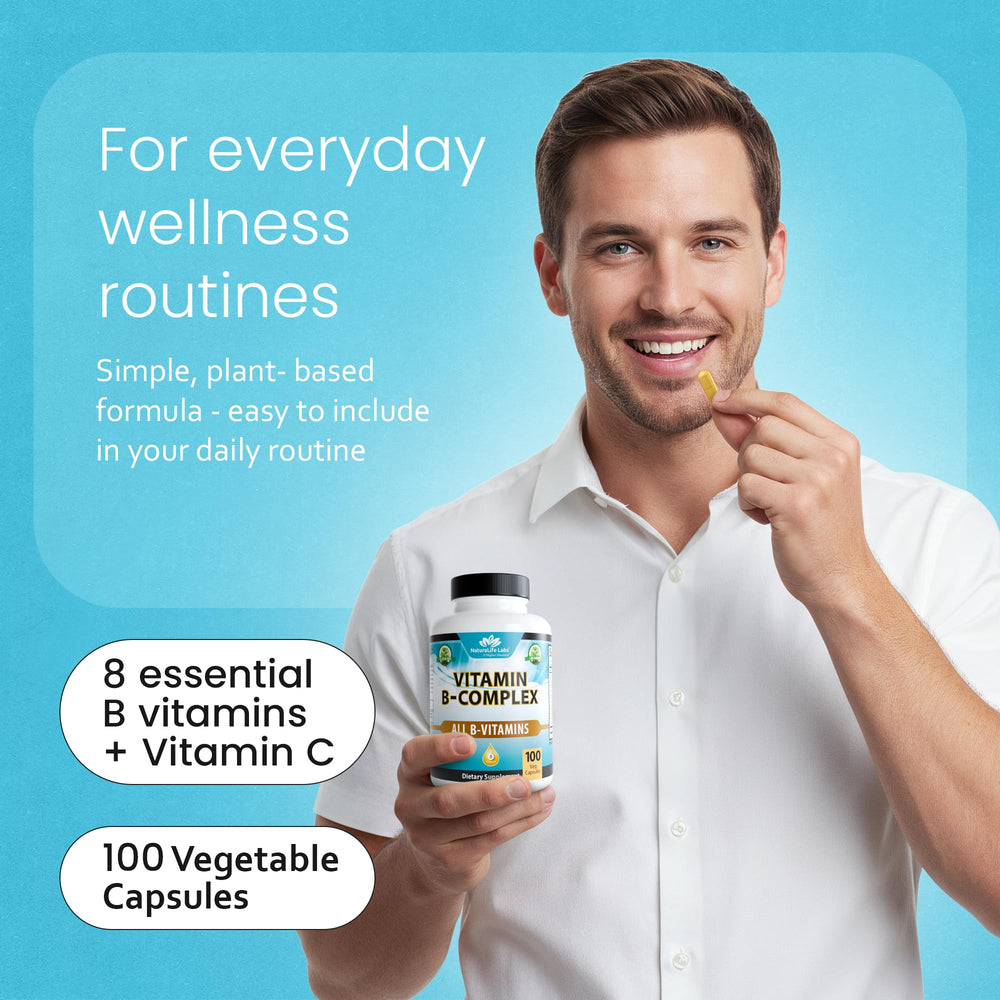 NaturaLife Labs Vitamin C-enriched B-Complex suggests immune support.