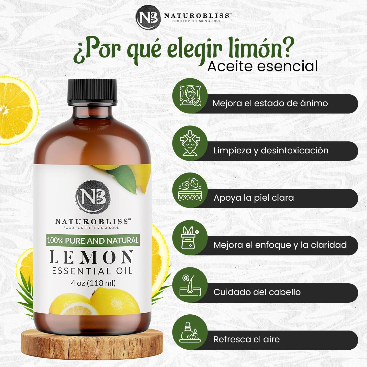 NaturoBliss lemon oil amber-glass bottle protects from UV light.