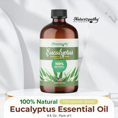 NATUROPATHY Eucalyptus essential oil cap close-up showing secure seal.