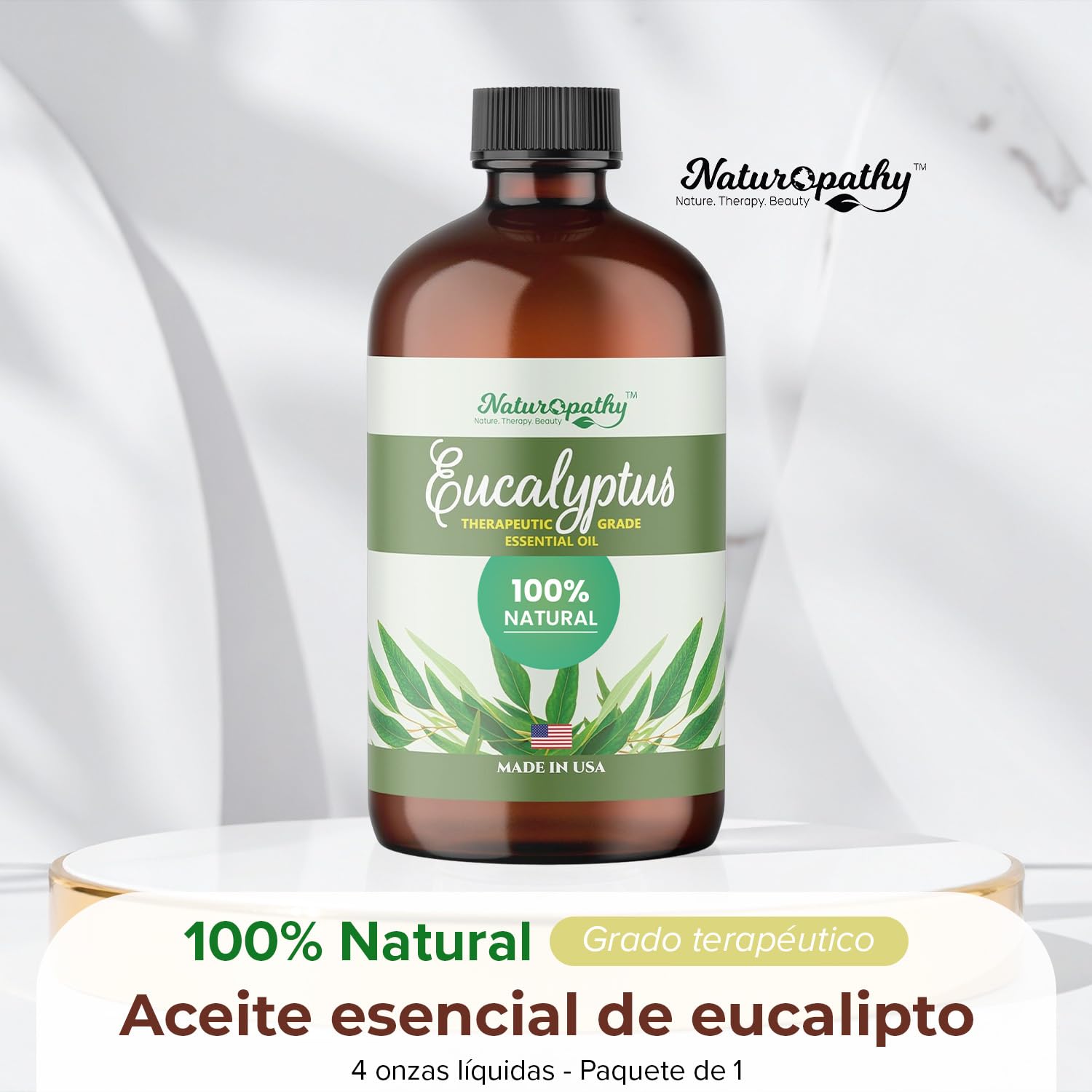 NATUROPATHY Eucalyptus essential oil dropper ready to dispense calming drops.