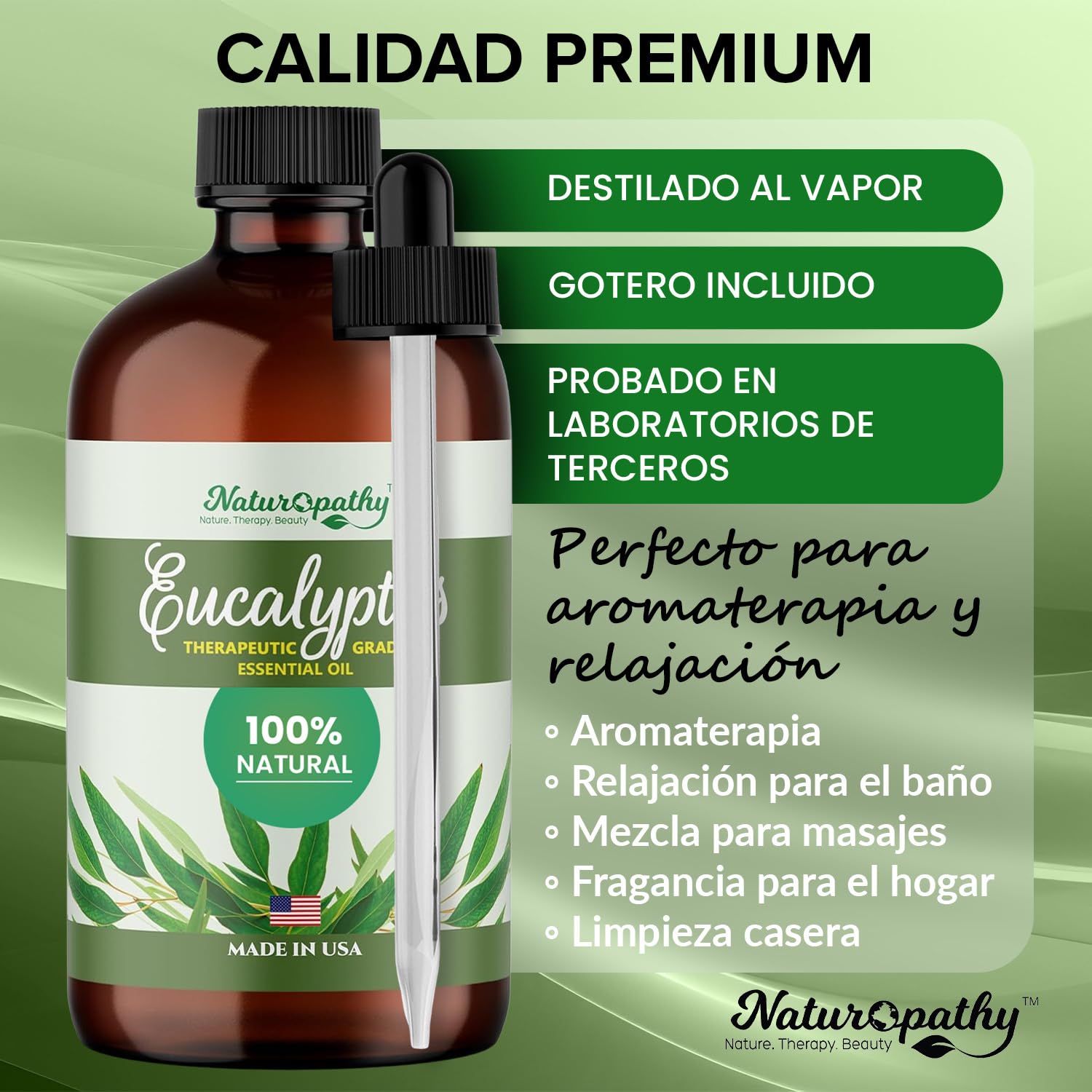 NATUROPATHY Eucalyptus oil label close-up signaling premium quality.
