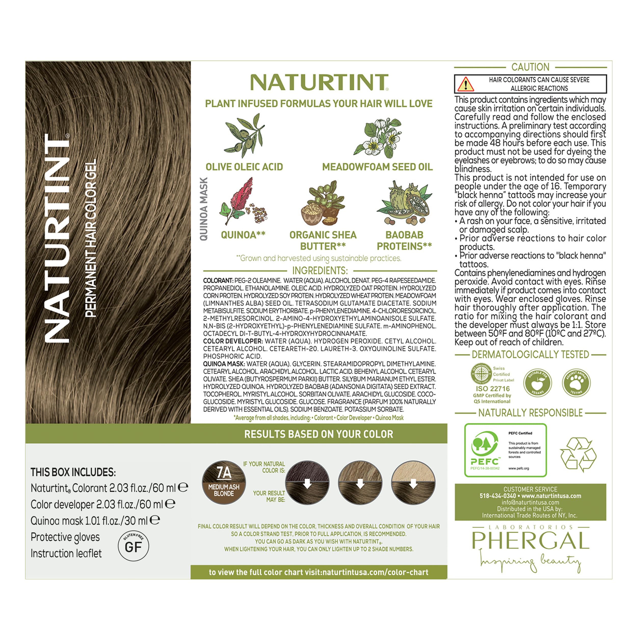 Naturtint 7A ingredients list highlights plant-based, ammonia-free formula for healthier hair.