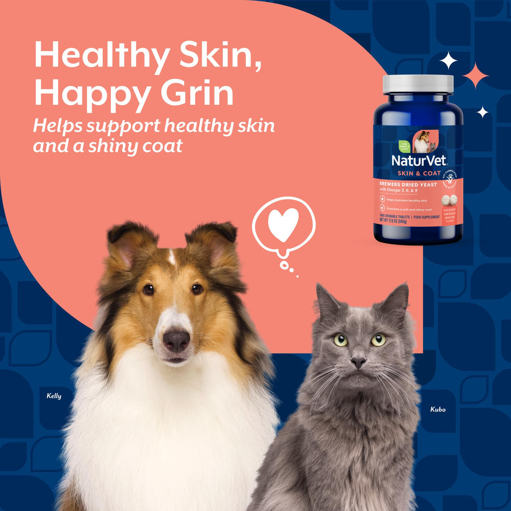 Omega fatty acids graphic showing omega-3, -6, -9 support for pet vitality.