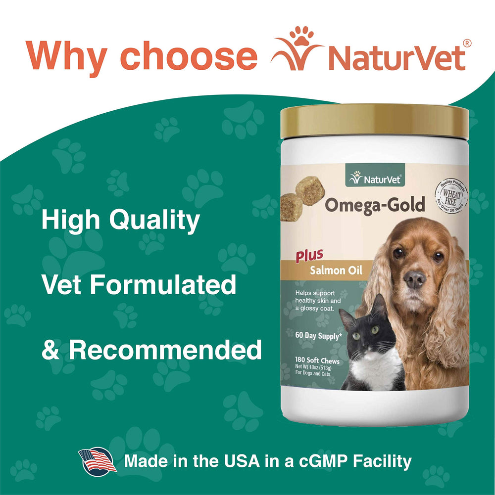 NaturVet Omega-Gold Plus chews used with dogs and cats for daily supplementation.