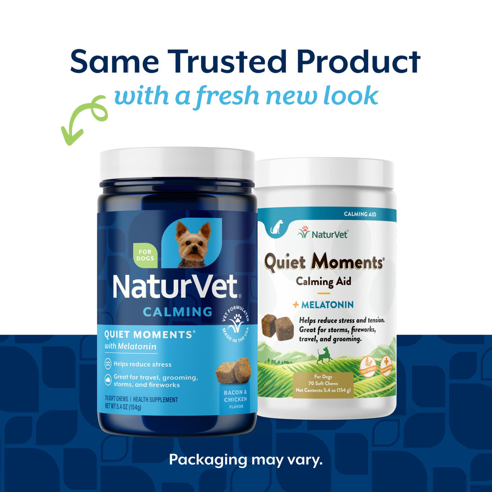 NaturVet Quiet Moments soft chews closeup with bacon and chicken flavors for easy administration