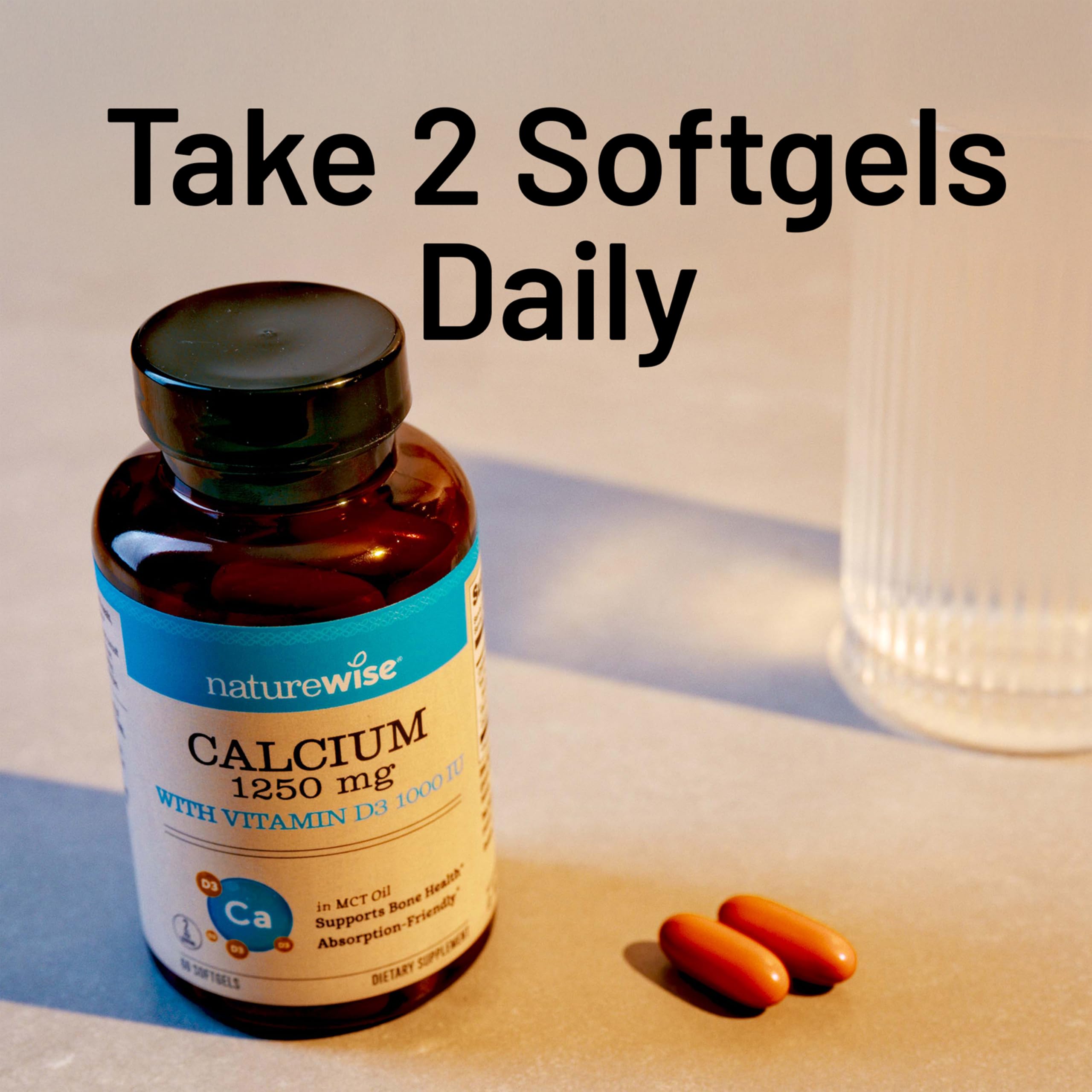 Daily wellness routine image featuring NatureWise Calcium + D3