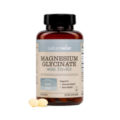 NatureWise magnesium-d3-k2 bottle emphasizes high-absorption formula for bones and muscles.