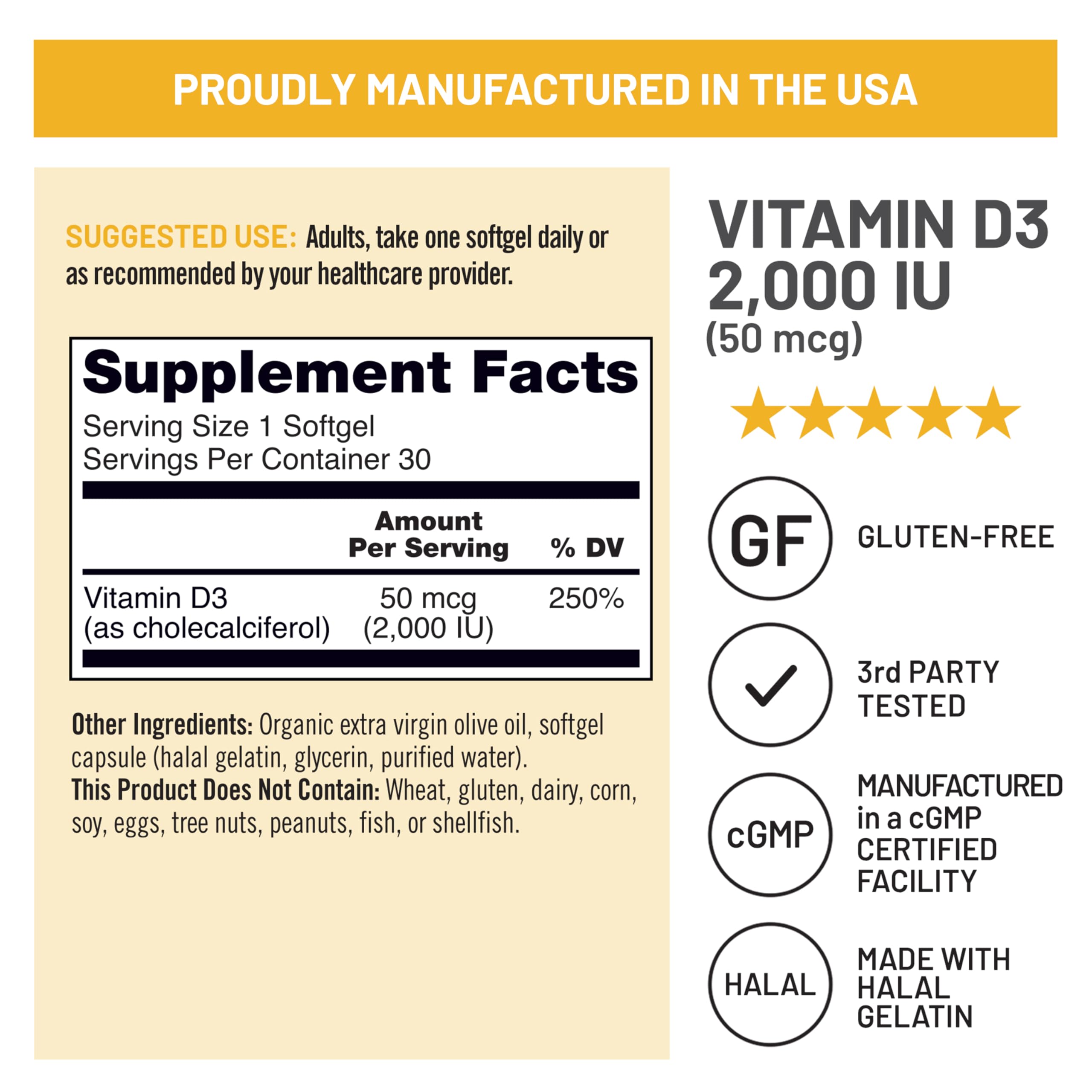 Gluten-free and non-GMO NatureWise D3 for daily use