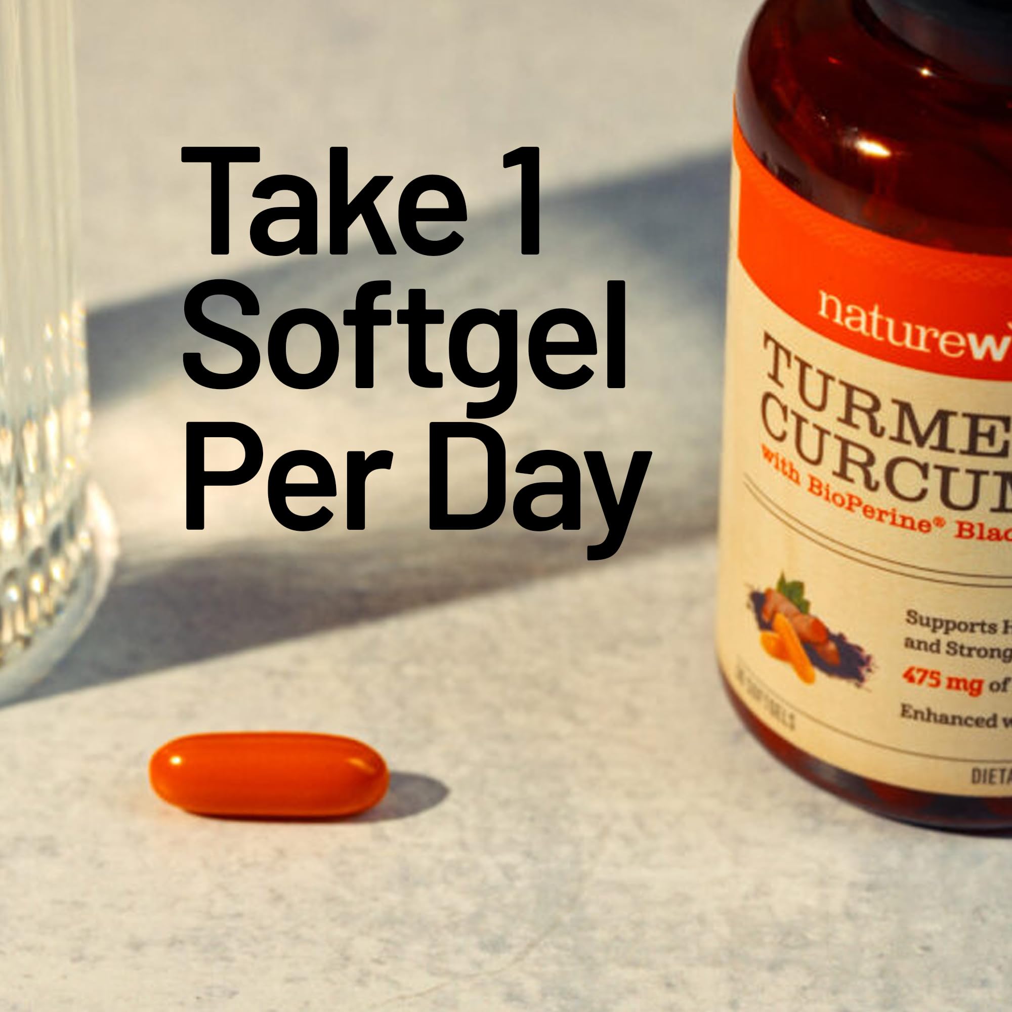 Back label closeup on NatureWise turmeric softgels bottle
