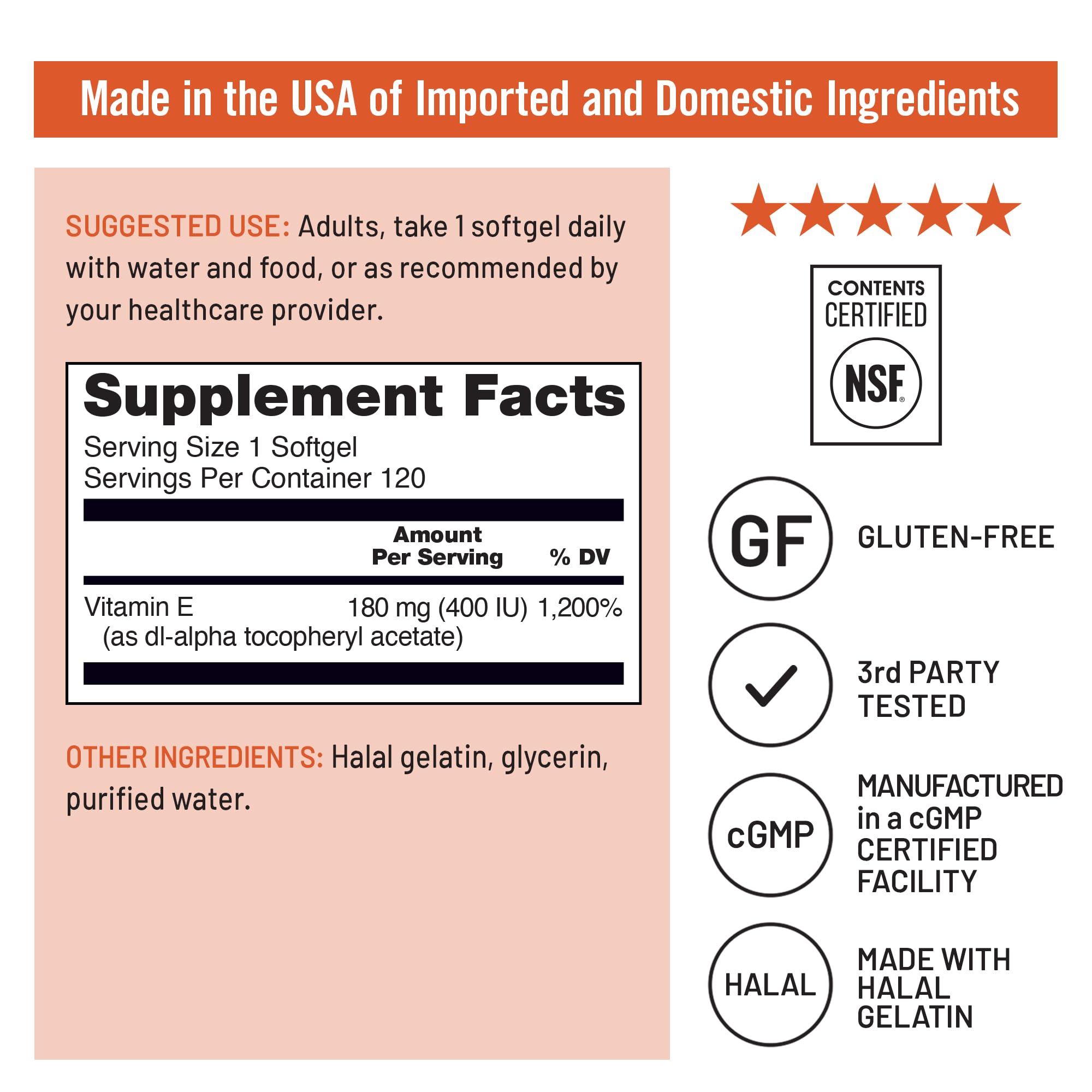 NatureWise Vitamin E softgels label close-up with allergen-free claim