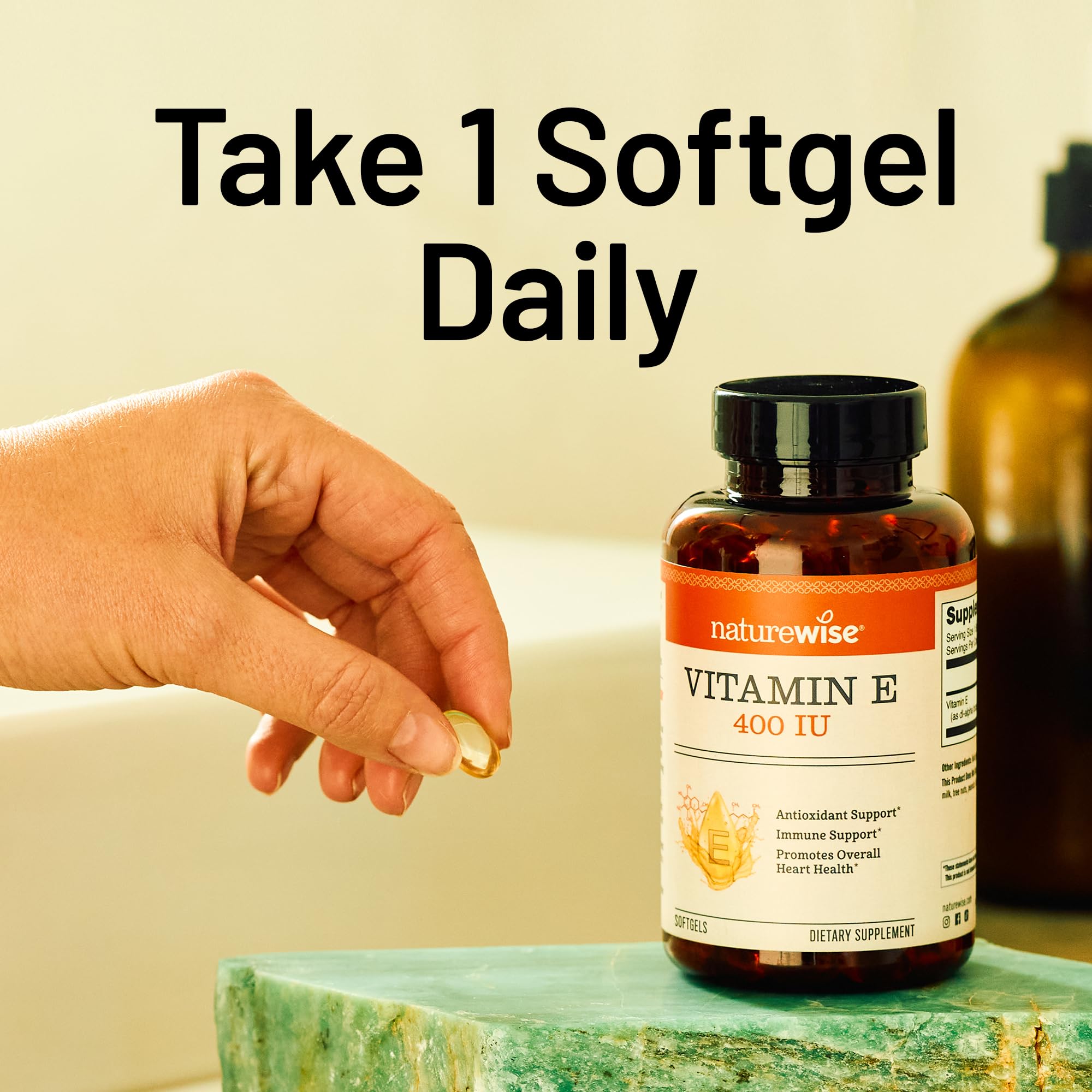 NatureWise Vitamin E bottle on a retail shelf, USA manufactured