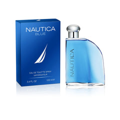 Nautica Blue bottle side view highlights sleek, versatile design.