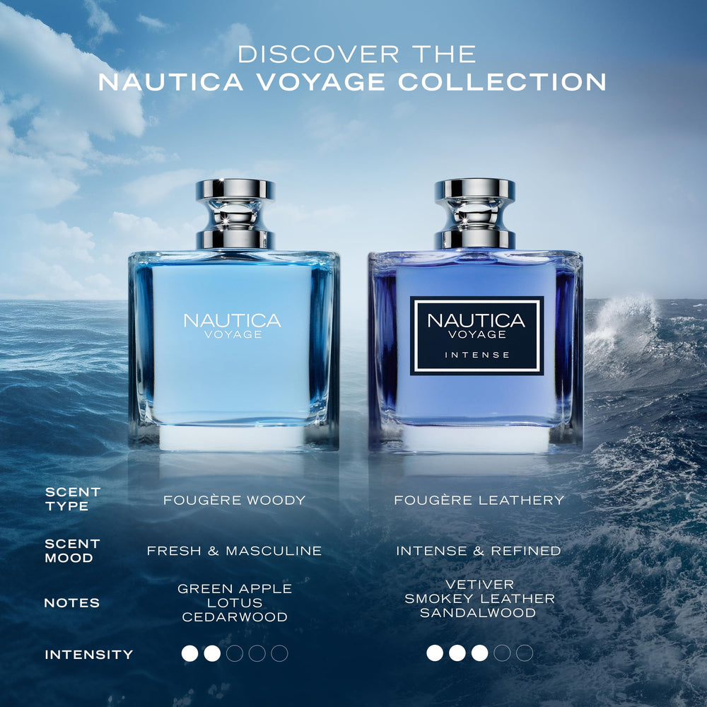 Nautica Voyage Intense back label showing size 1.6 oz.