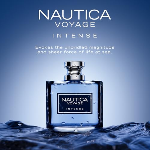Nautica Voyage Intense front view bottle on a clean surface.