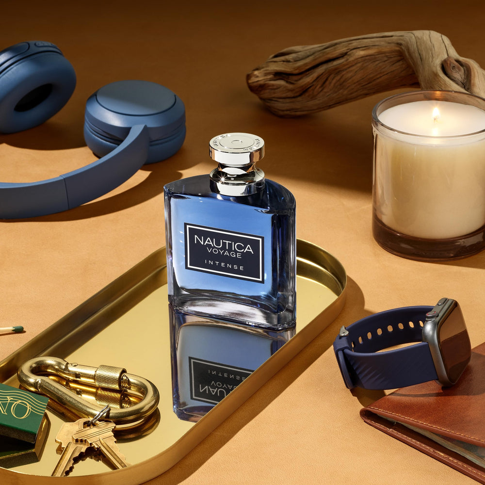 Nautica Voyage Intense travel-size bottle ready for travel.