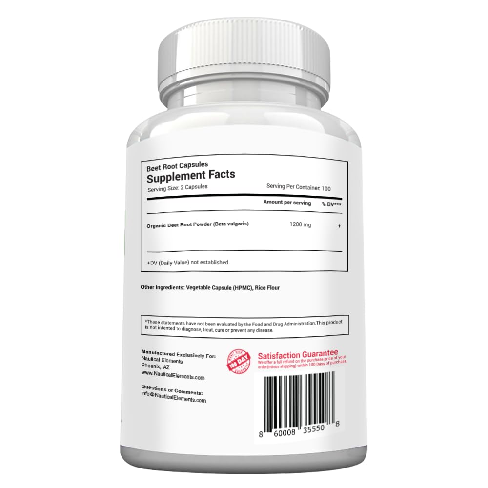 Glass bottle scene of Nautical Elements Beet Root Capsules for easy daily routine