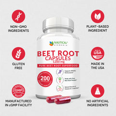 Pack shot of Nautical Elements Beet Root Powder Capsules with pure odorless beet powder