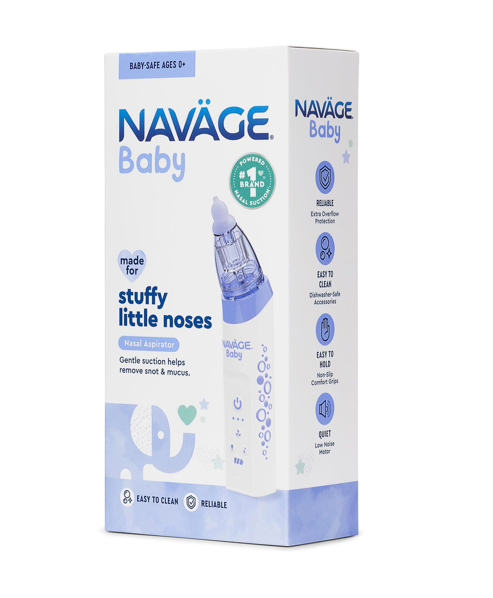 Navage in-use scenario with parent and baby indicating gentle operation