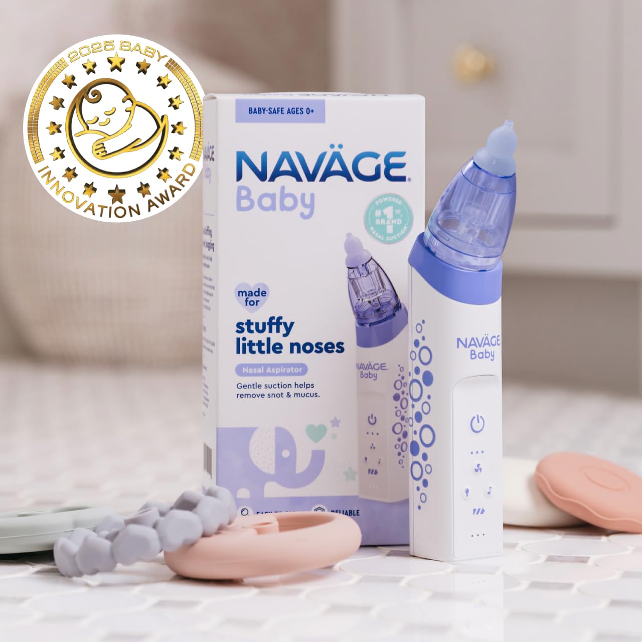 Navage Baby nasal aspirator silicone tip close-up highlighting BPA-free material