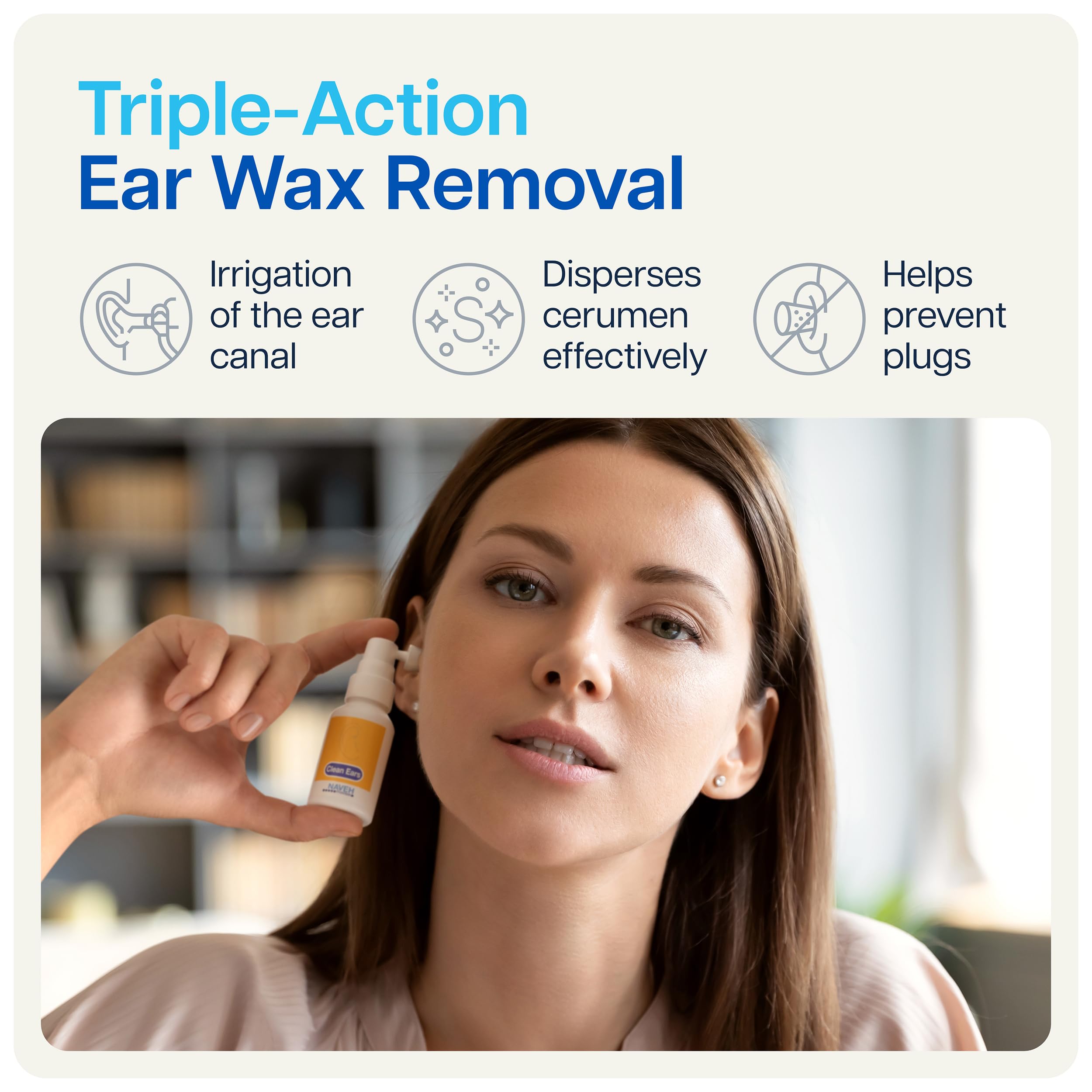 NAVEH PHARMA CleanEars precision spray nozzle provides targeted, gentle application