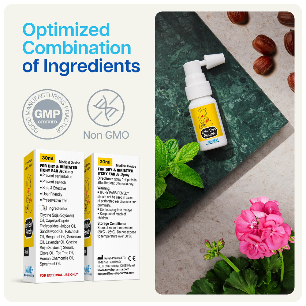 NAVEH PHARMA Itchy Ears Remedy herbal oil blend promotes natural itch relief.