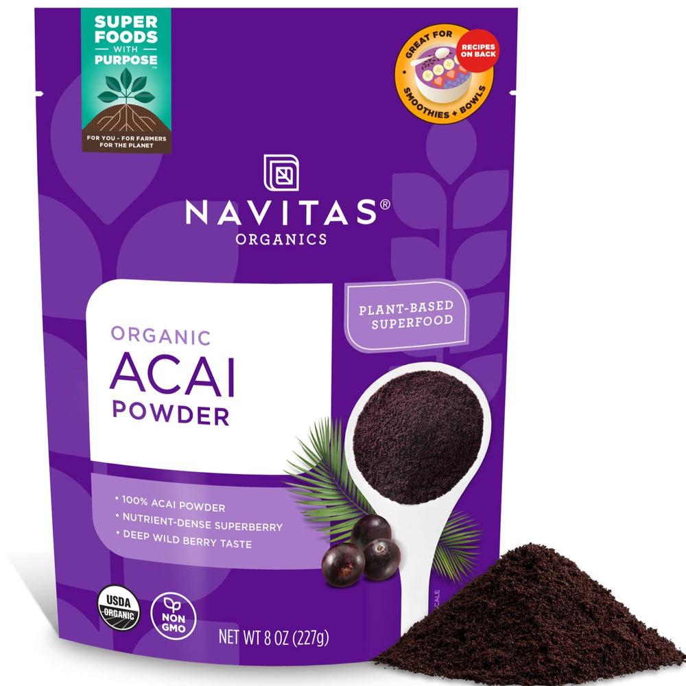 Navitas Organics Acai Powder bag front—organic packaging for antioxidant-rich bowls.