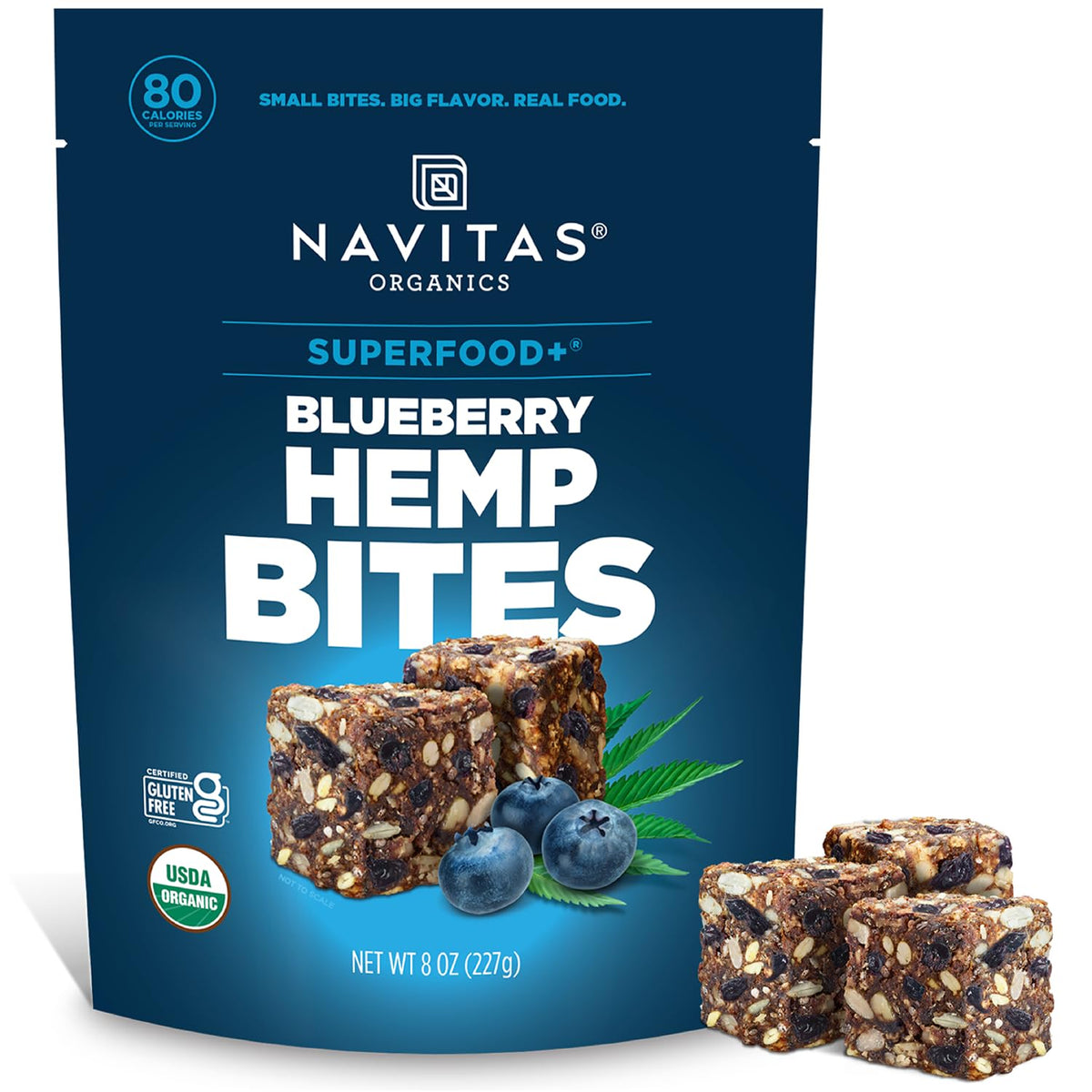 Navitas Organics Blueberry Hemp Power Snacks bag for on-the-go energy.